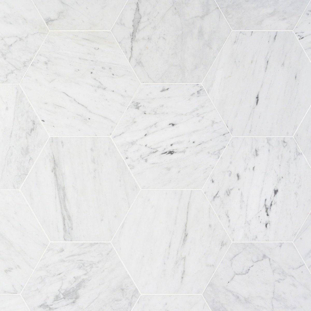 Bianco Carrara Waterjet Hexagon Marble Tiles 200x200x10mm - Emperor Marble