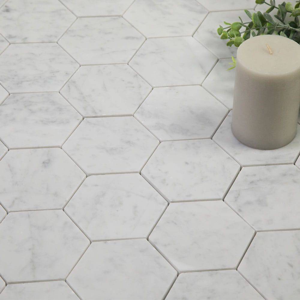 Carrara Hexagon Marble Mosaic Tiles 100x100x10mm - Emperor Marble