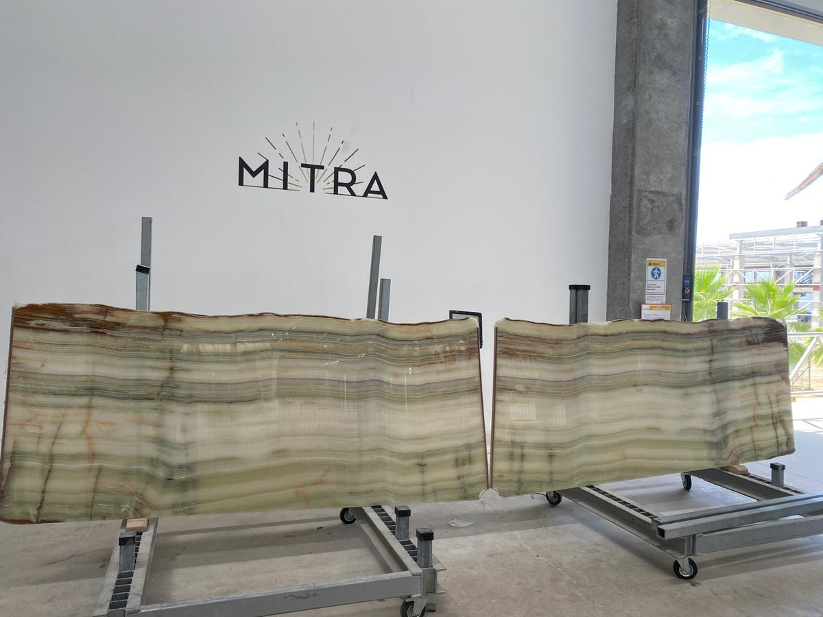 Light Green Onyx Vein Cut Slabs