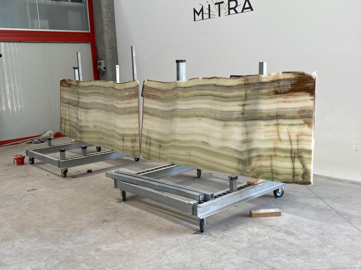 Light Green Onyx Vein Cut Slabs
