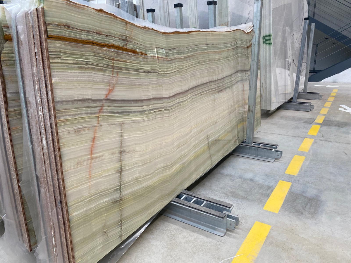 Light Green Onyx Vein Cut Slabs