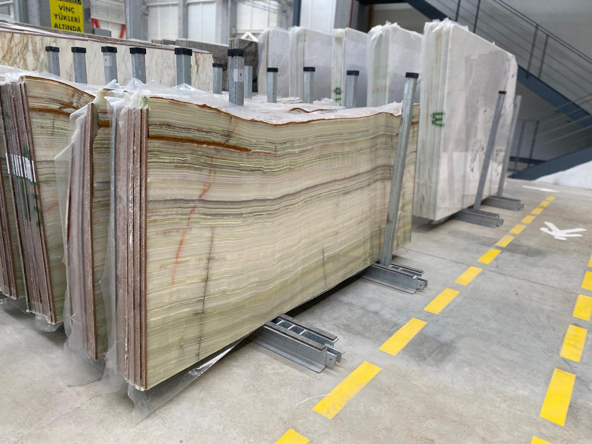 Light Green Onyx Vein Cut Slabs