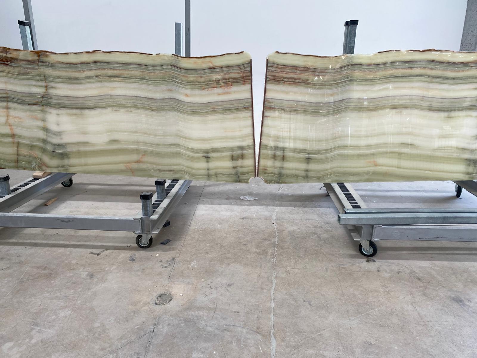 Light Green Onyx Vein Cut Slabs