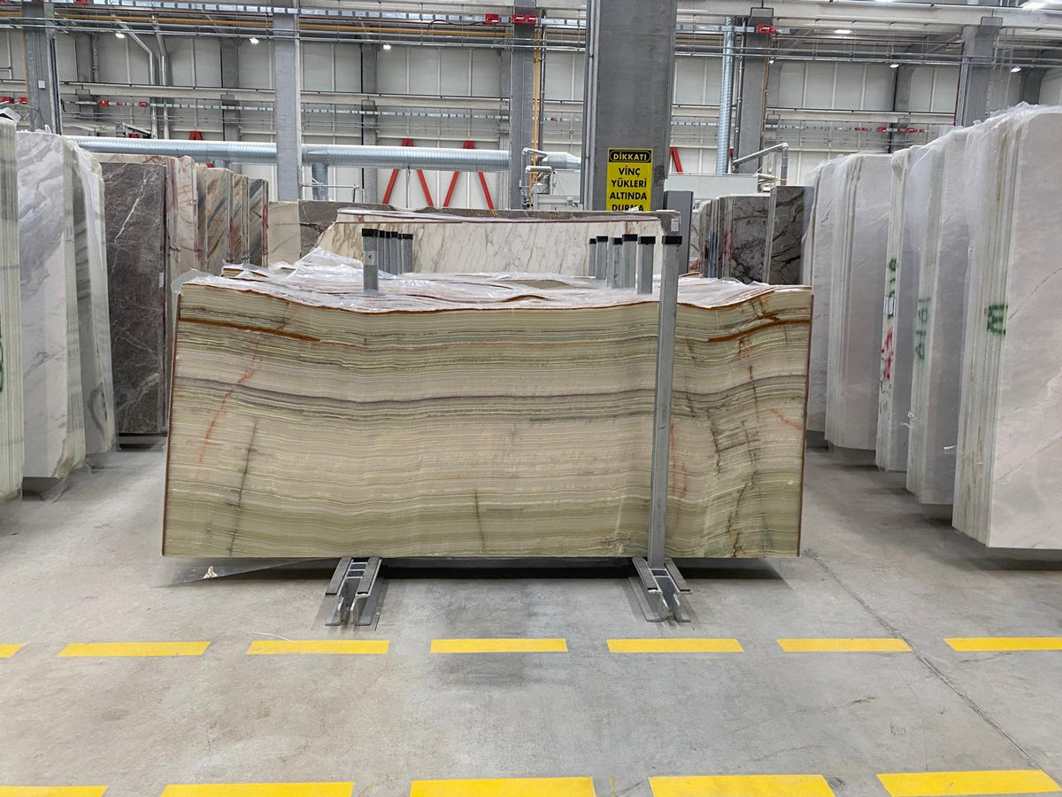 Light Green Onyx Vein Cut Slabs