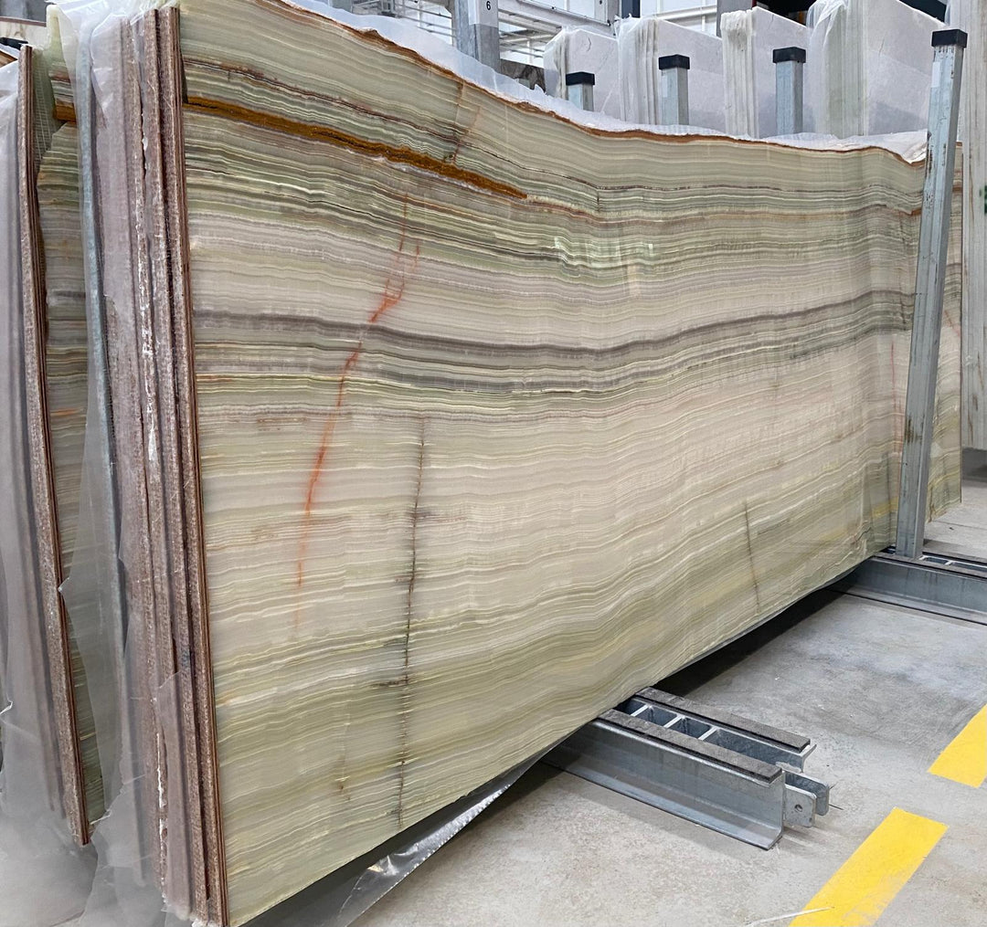 Light Green Onyx Vein Cut Slabs