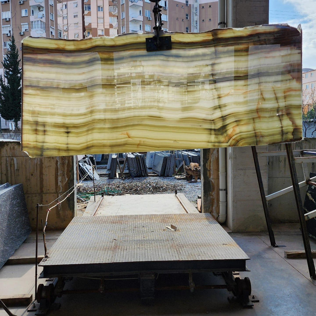 Light Green Onyx Vein Cut Slabs