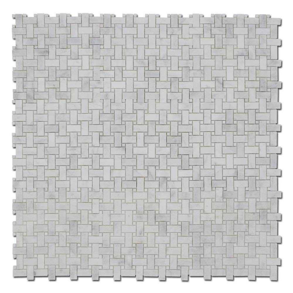 Basket Weave Marble Mosaic Tile With Thassos Dot 25x50x10mm - Emperor Marble