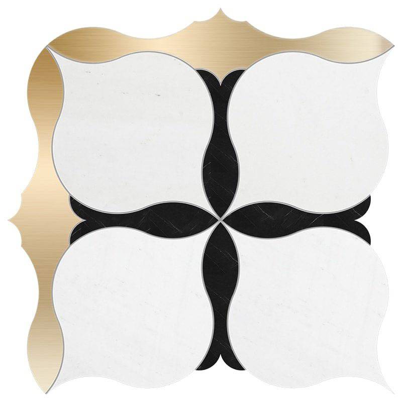 Bianco Sivec, Brass, Black Multi Finish Marble Waterjet Decos - Emperor Marble