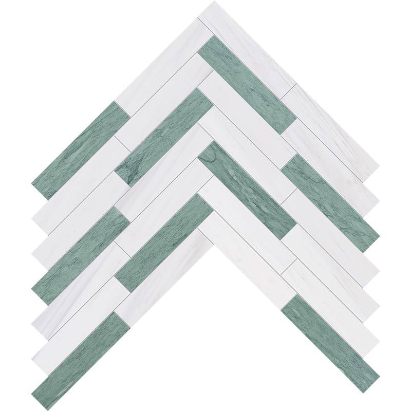 Bianco Sivec Verde Green Marble Herringbone Marble Mosaic Tiles - Emperor Marble