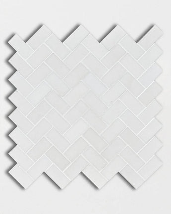 Bianco Thassos Herringbone Polished Marble Mosaic Tiles - Emperor Marble