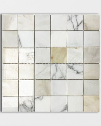 Calacatta Amber Polished Marble Mosaic Metro Tiles 50x50x10mm - Emperor Marble
