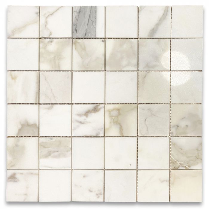 Calacatta Amber Polished Marble Mosaic Metro Tiles 50x50x10mm - Emperor Marble