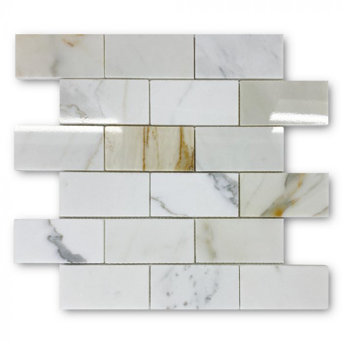 Calacatta Amber Subway Polished Marble Mosaic Metro Tiles 50x100x10mm - Emperor Marble