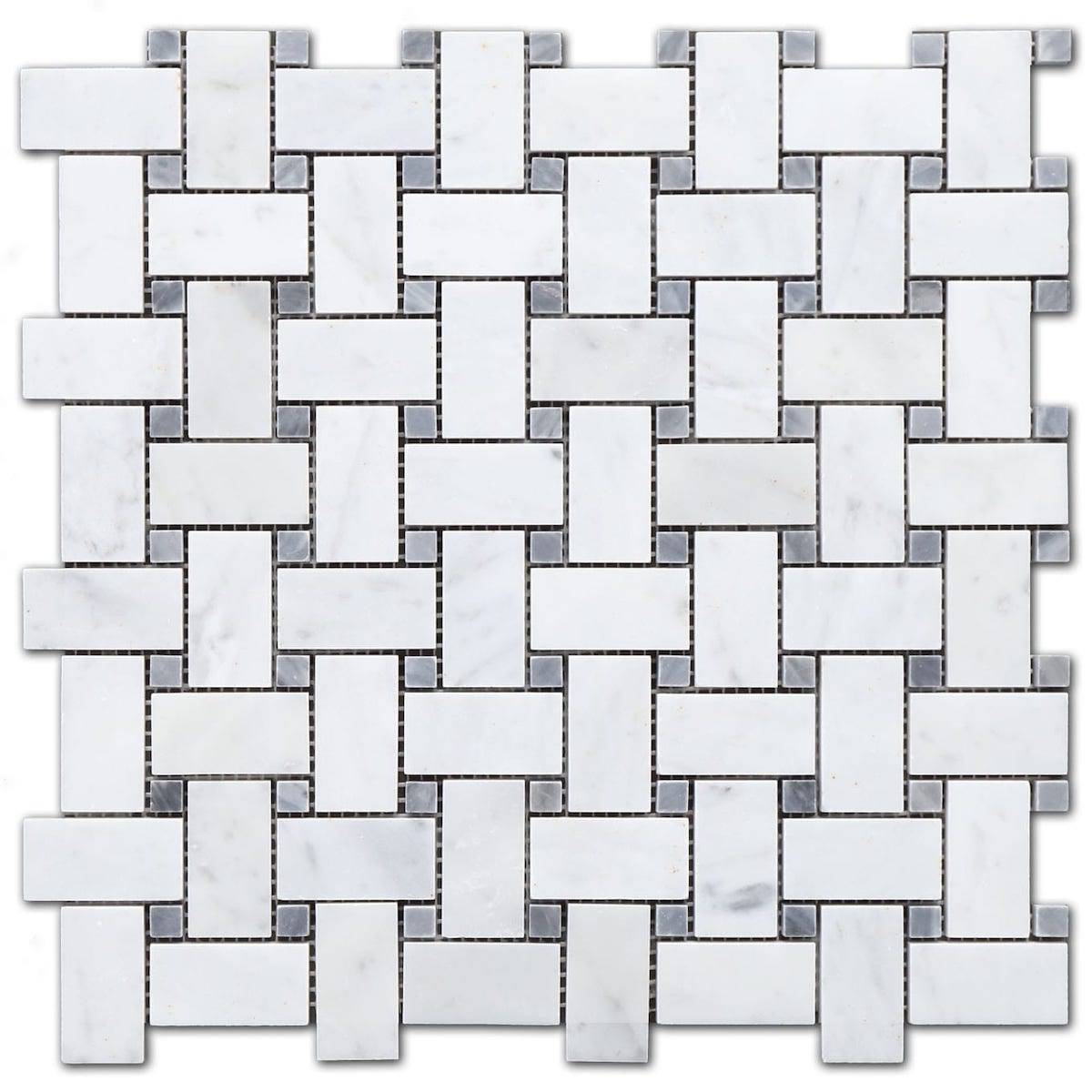 Calacatta Basketweave Marble Mosaic With Bardiglio Dot - Emperor Marble