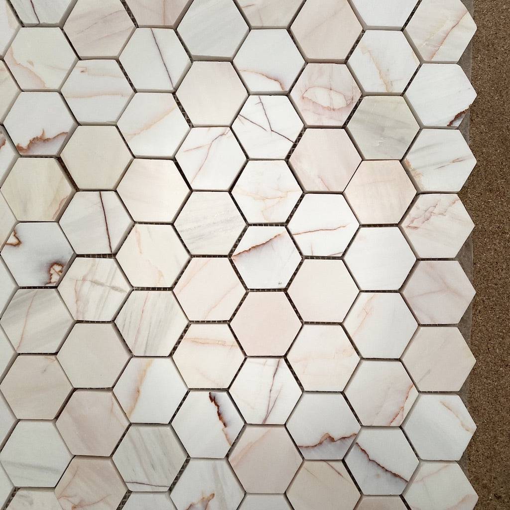 Calacatta Pink Polished Hexagon Marble Mosaic Tiles - Emperor Marble