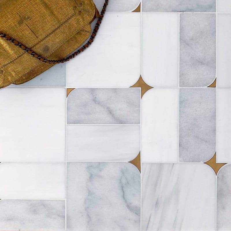 Carrara, Bianco Sivec, Brass Multi Marble Waterjet Decos - Emperor Marble