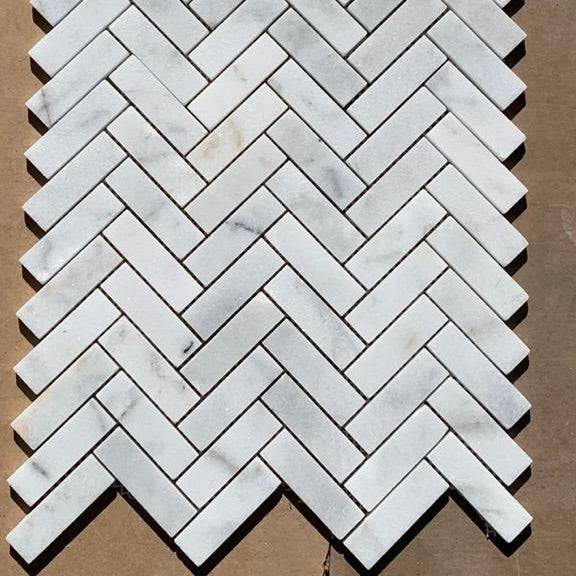 Carrara Marble Honed Herringbone Mosaic Tiles 25x75mm - Emperor Marble