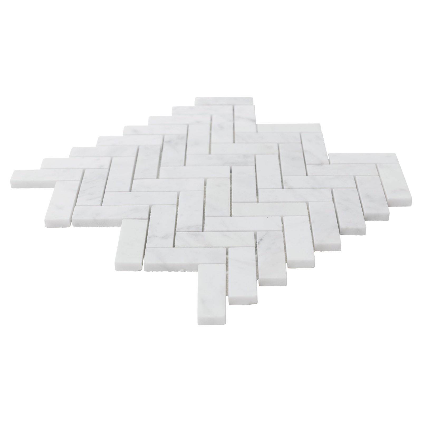 Carrara Marble Honed Herringbone Mosaic Tiles 25x75mm - Emperor Marble