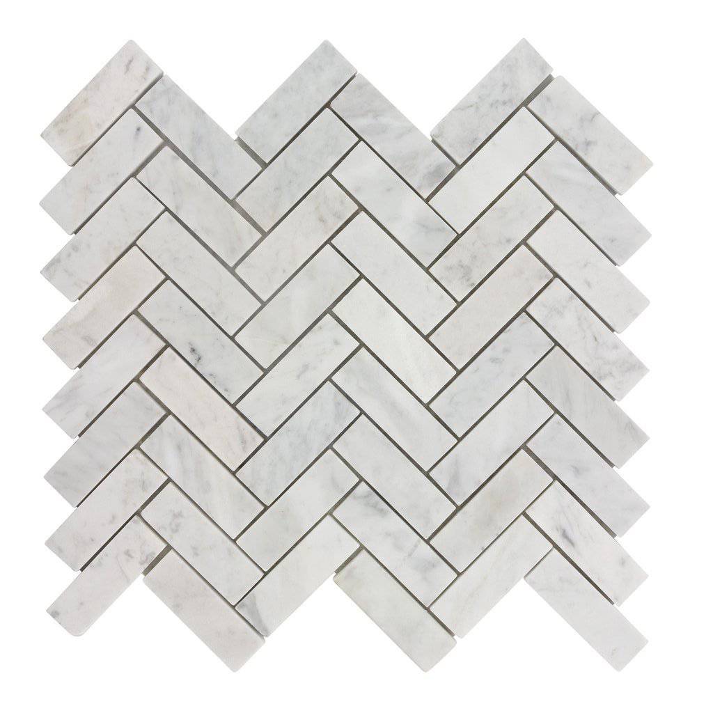 Carrara Marble Polished Herringbone Mosaic Tiles 25x75mm - Emperor Marble
