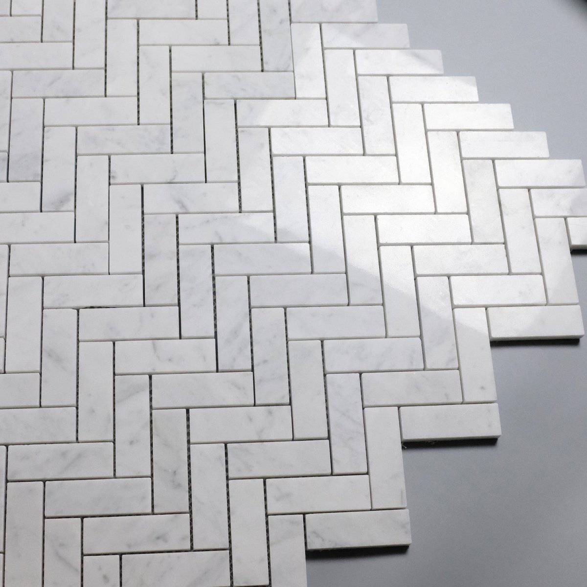 Carrara Marble Polished Herringbone Mosaic Tiles 25x75mm - Emperor Marble