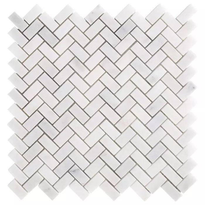 Carrara T Honed Mini Herringbone Marble Mosaic Tile - Emperor Marble