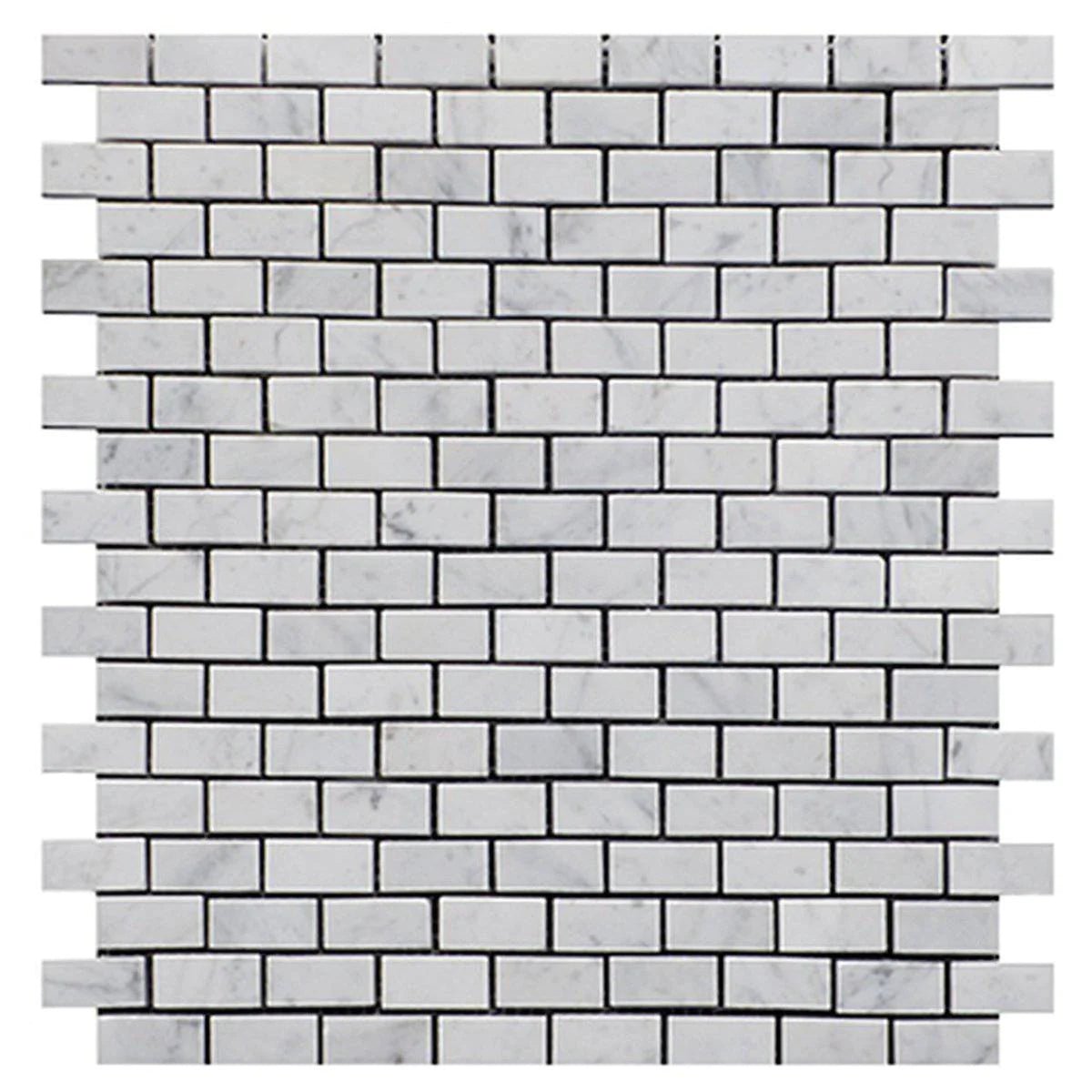 Carrara White Honed 15x30mm Mini Brick Mosaic Marble Tiles - Emperor Marble