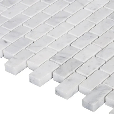 Carrara White Honed 15x30x10mm Mini Brick Mosaic Marble Tiles - Emperor Marble
