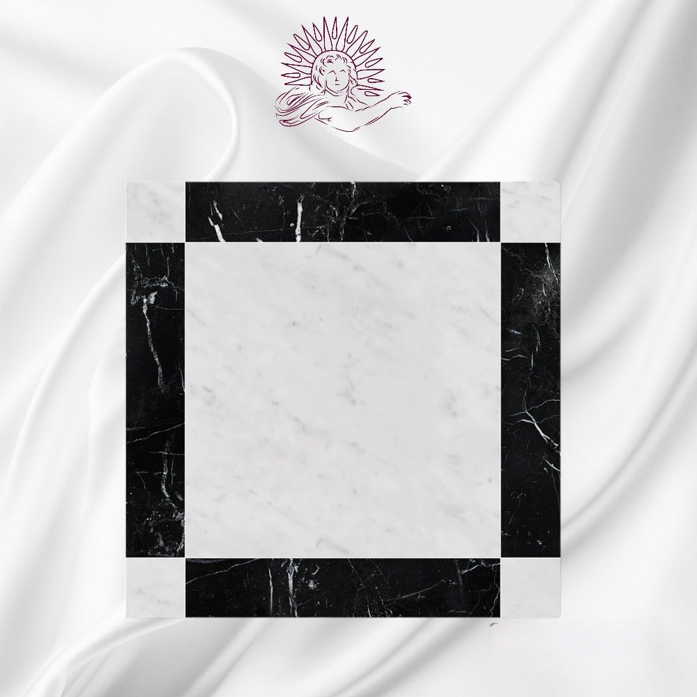 Carrara White Nero Marquina Tumbled Strip Fitz 650x650x12mm Marble Tiles - Emperor Marble