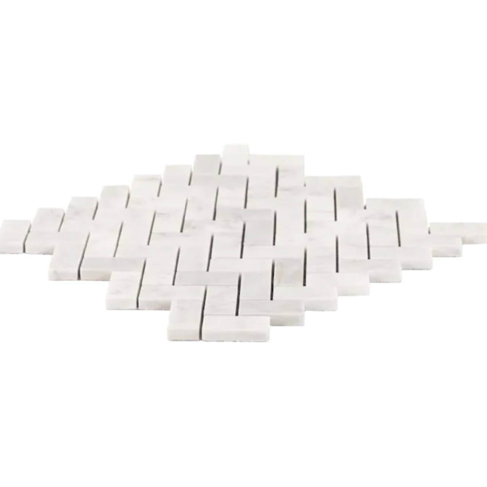 Carrara White Polished 25x50x10mm Herringbone Mosaic Marble Tiles - Emperor Marble