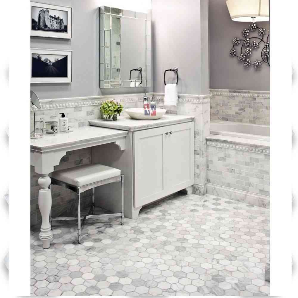 Carrara White Polished 75x75x10mm Hexagon Mosaic Marble Tiles - Emperor Marble