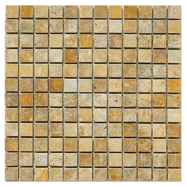 Gold Travertine Mosaic Tiles Tumbled Finish 23x23x10mm - Emperor Marble