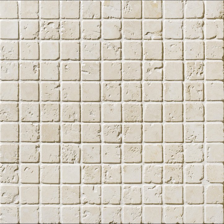 Ivory Tumbled Travertine Mosaic 25x25x10mm - Emperor Marble