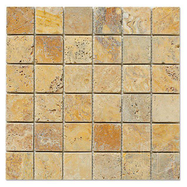 Mosaic Gold Tumbled Travertine Mosaic Tiles 48x48x10mm - Emperor Marble