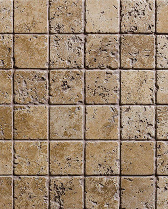 Noce Tumbled Travertine Mosaic Tiles 48x48x10mm - Emperor Marble