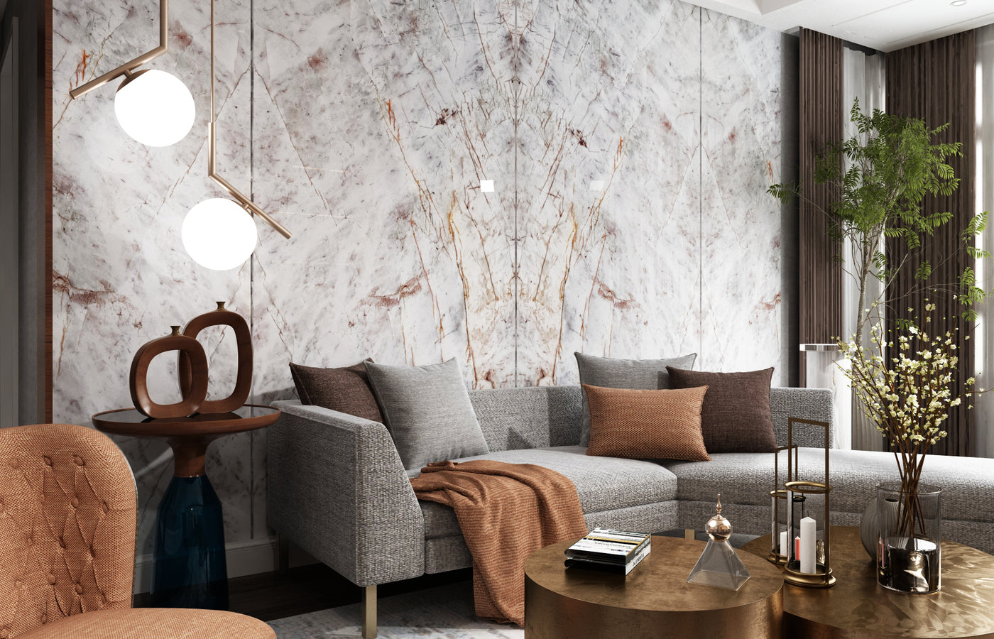 Crystallo quartzite used as a bookmatched feature wall