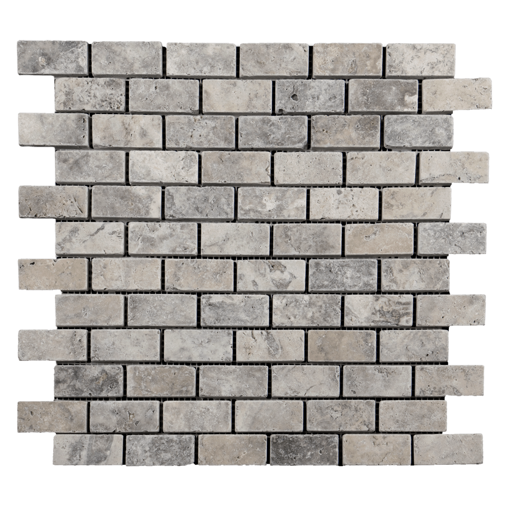 Silver Travertine Mini Subways Tumbled Mosaic Tiles - Emperor Marble