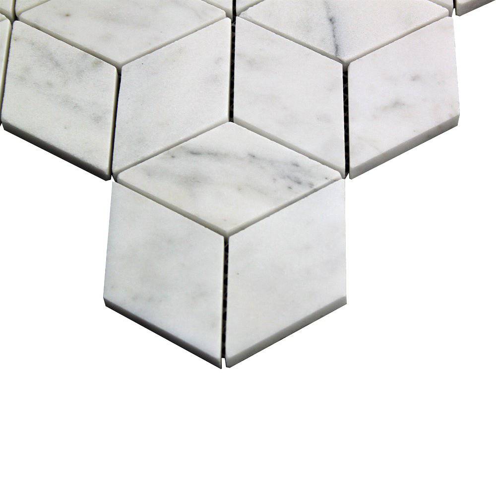 White Marble 3D Diamond Cube Hexagon Marble Mosaic Tile - Emperor Marble