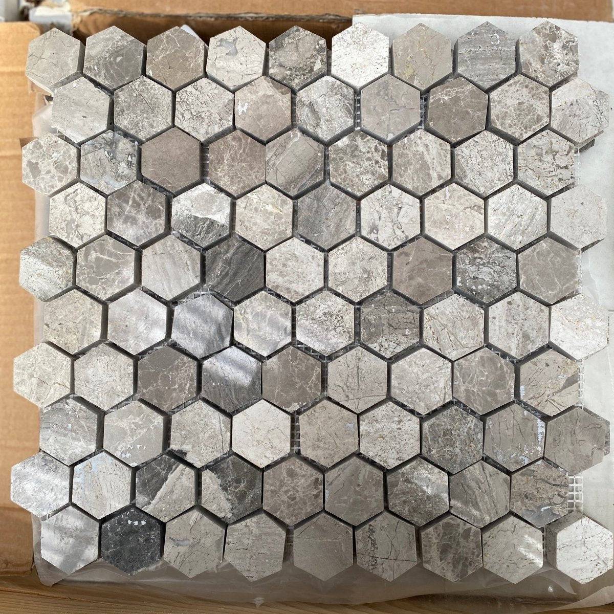 Wood Marble Polished Mini Hexagon Marble Mosaic Tiles 26x26 - Emperor Marble