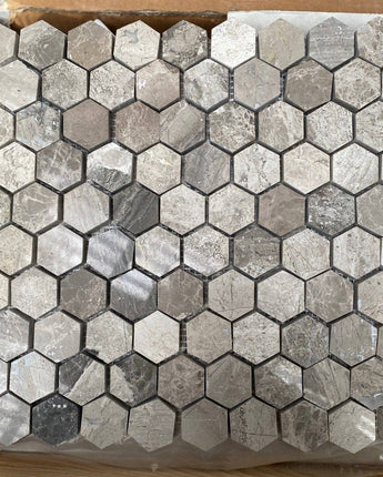 Wood Marble Polished Mini Hexagon Marble Mosaic Tiles 26x26 - Emperor Marble