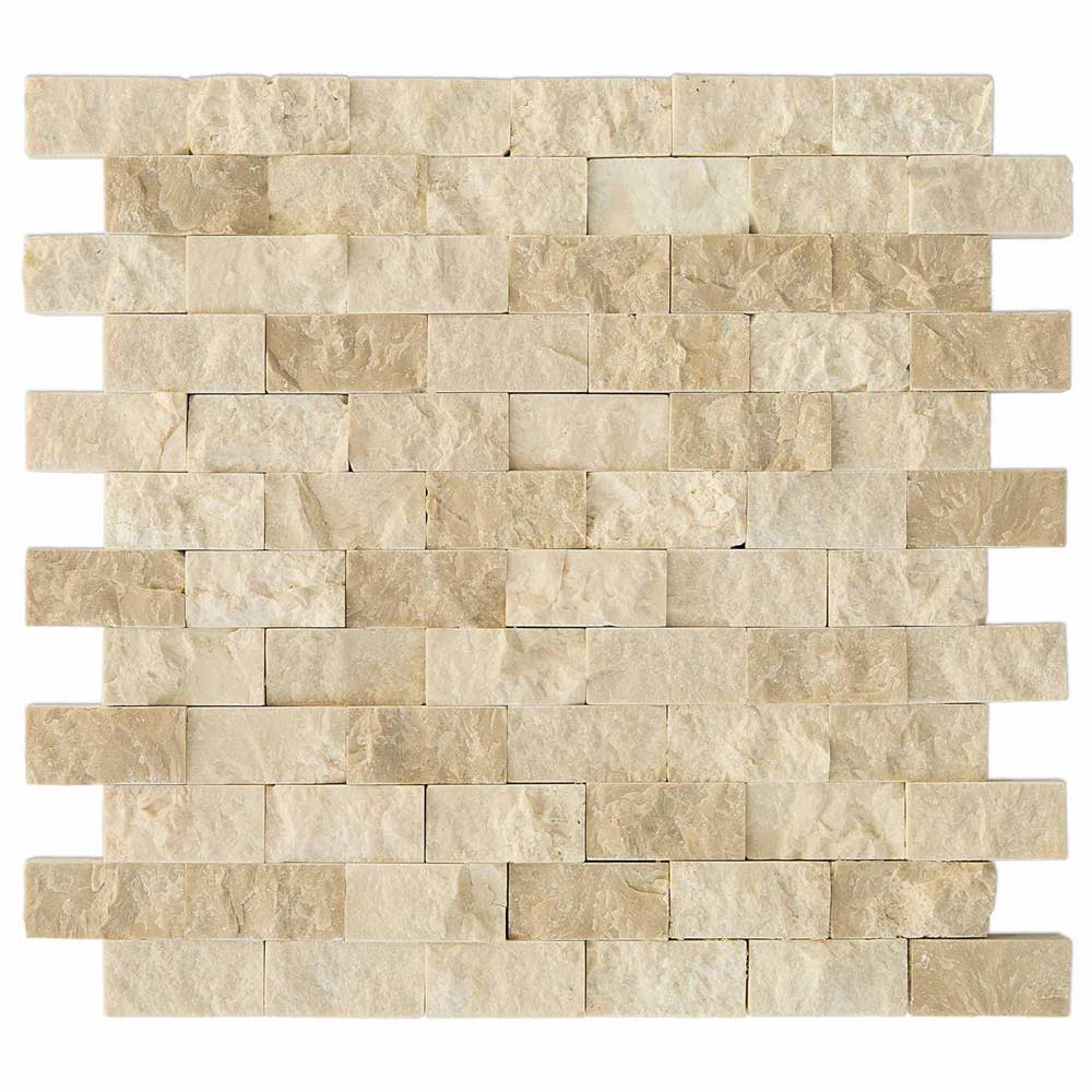 Marble Tiles - Royal Marfil Split Face Ledger Natural Marble Mosaic Tile 25x50x20mm - Emperor Marble
