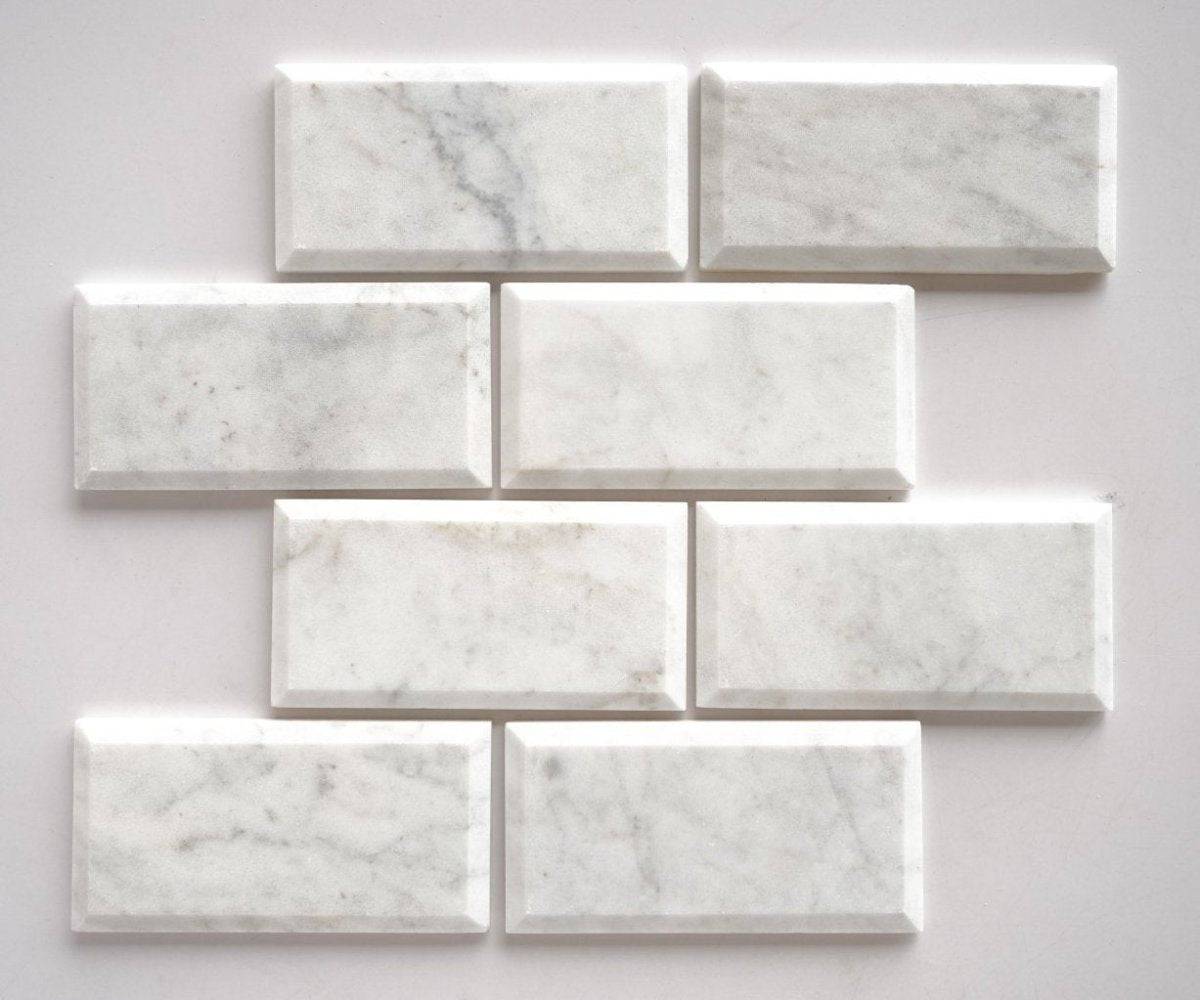 Marble Tiles - Carrara Polished Beveled Subway Marble Tiles, 70x140x10mm - Emperor Marble
